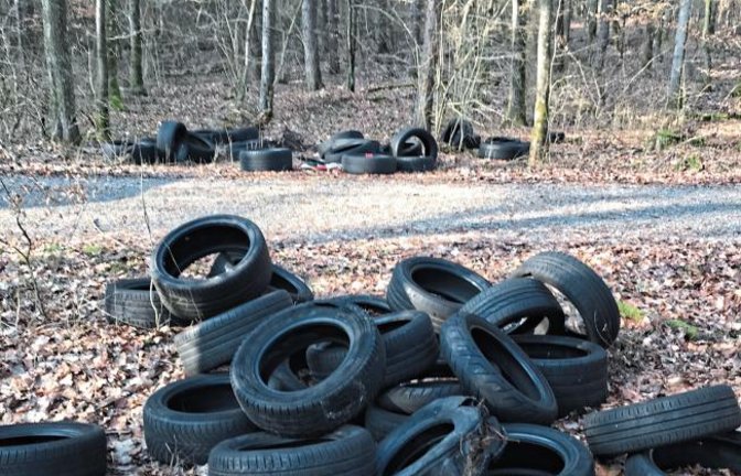 VKZ-Leser, die als Spaziergänger in einem Waldstück zwischen Sersheim und Sachsenheim unterwegs waren, haben uns dieses Foto geschickt, das einen dreisten Fall von Reifenentsorgung im großen Stil belegt. Die Polizei ermittelt.