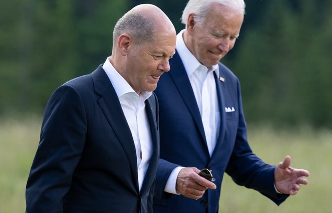 Arbeiten gut und geräuschlos zusammen: Bundeskanzler Olaf Scholz (l.) neben US-Präsident Joe Biden.<span class='image-autor'>Foto: dpa/Sven Hoppe</span>