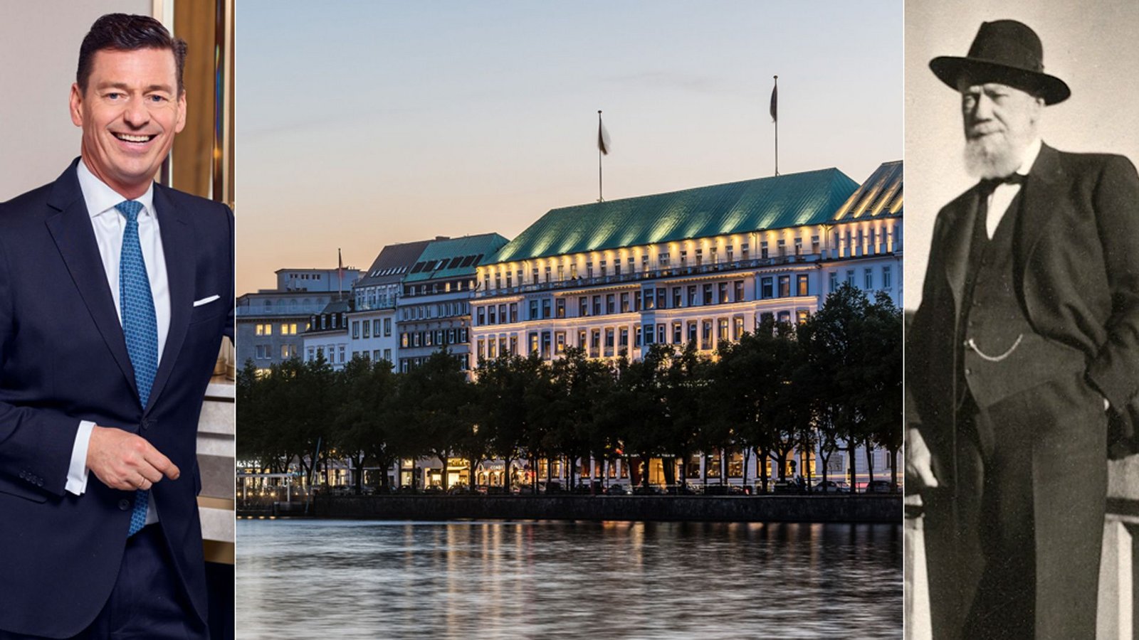 Direktor Ingo C. Peters leitet seit 1997 die Geschicke des Hotels an der Binnenalster, das 1897 von Fritz Haerlin aus Stuttgart-Gaisburg gegründet wurde (rechts mit Hut).Foto: Hotel Vier Jahreszeiten (3), /Bearbeitung: Theresa Schäfer Direktor Ingo C. Peters leitet seit 1997 die Geschicke des Hotels an der Binnenalster, das 1897 von Fritz Haerlin aus Stuttgart-Gaisburg gegründet wurde (rechts mit Hut).Foto: Hotel Vier Jahreszeiten (3), /Bearbeitung: Theresa Schäfer
