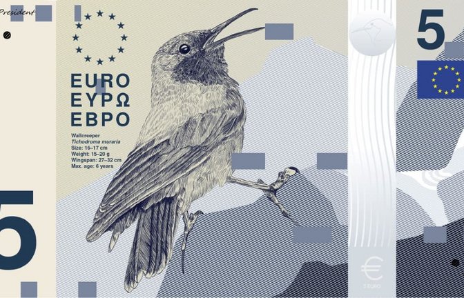 Gestaltungsentwurf zur 5-Euro-Note, Designvorschlag B, der österreichischen Agentur PunktFormStrich.<span class='image-autor'>EZB</span>