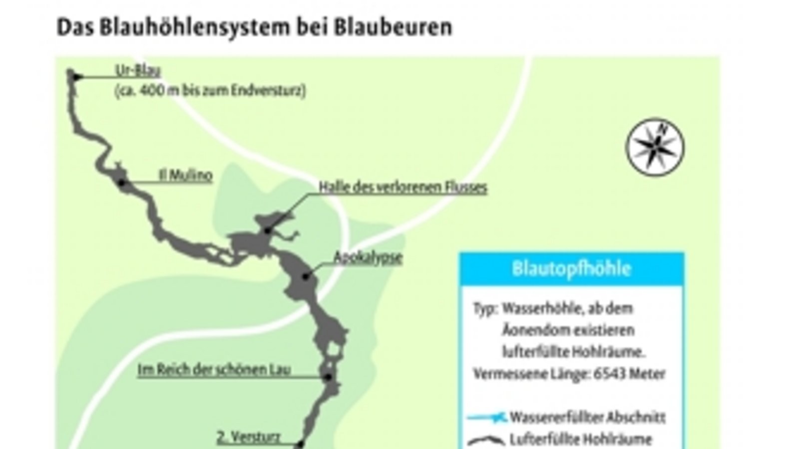 Gesamtdarstellung des Blauhöhlensystems.Foto:
Grafik: StN/Quelle: Höhlenverein Blaubeuren/Arge Höhle und Karst Grabenstetten/Arge Blautopf Gesamtdarstellung des Blauhöhlensystems.Foto:
Grafik: StN/Quelle: Höhlenverein Blaubeuren/Arge Höhle und Karst Grabenstetten/Arge Blautopf