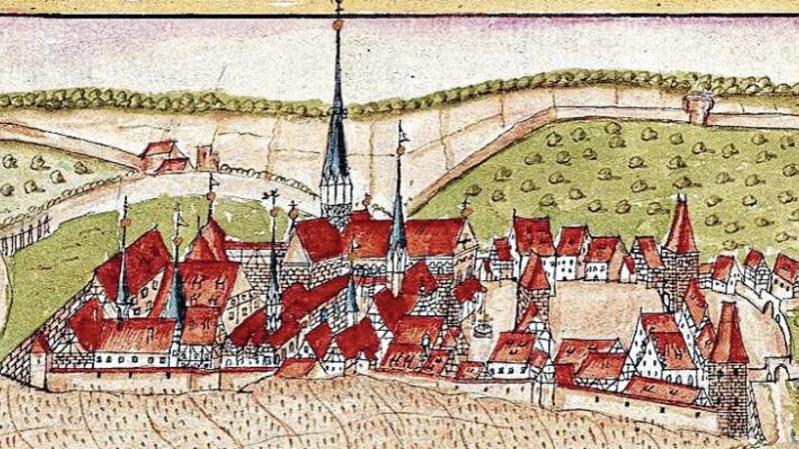 Die farbigen Ortsansichten von Kieser: hier das KLoster Maulbronn. Vorlage und Aufnahme: Hauptstaatsarchiv Stuttgart Die farbigen Ortsansichten von Kieser: hier das KLoster Maulbronn. Vorlage und Aufnahme: Hauptstaatsarchiv Stuttgart