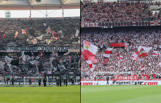 Immer voll besetzt: Die Nordwestkurve von Eintracht Frankfurt (links) und die Cannstatter Kurve des VfB.<span class='image-autor'>Imago/Osnapix, Baumann</span>