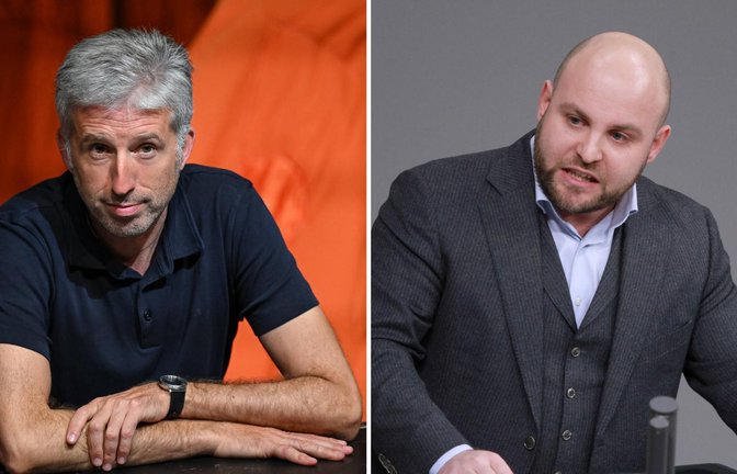 Tübingens OB Boris Palmer (li.) diskutiert am 5. September in einem Streitgespräch mit AfD-Landeschef Markus Frohnmaier.<span class='image-autor'>Foto: imago/Ulmer II, dts Nachrichtenagentur</span>