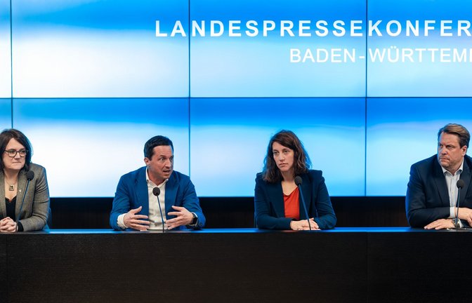 Viviane Sigg, Sascha Binder, Dorothea Kliche-Behnke  und Boris Weirauch (von links) führen die Fraktion.<span class='image-autor'>Foto: Christoph Schmidt/dpa</span>