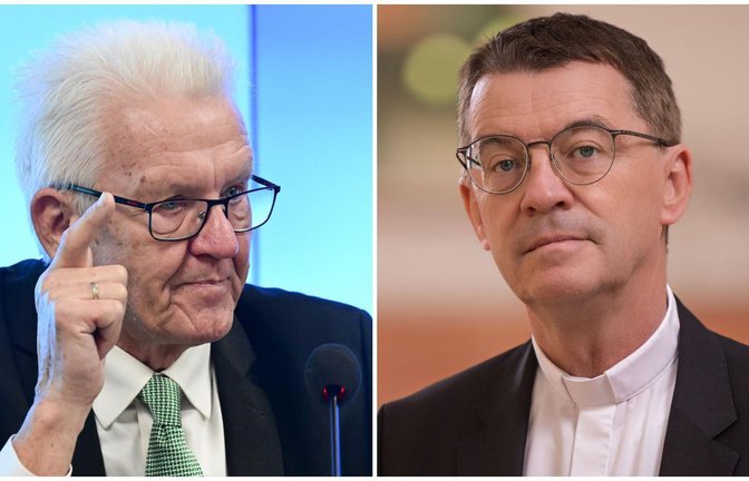 Ministerpräsident Winfried Kretschmann (Grüne, links) ermutigt den künftigen Bischof der Diözese Rottenburg-Stuttgart, Klaus Krämer, zu Reformen in der Katholischen Kirche. (Archivbilder)<span class='image-autor'>Foto: dpa/Bernd Weißbrod</span>