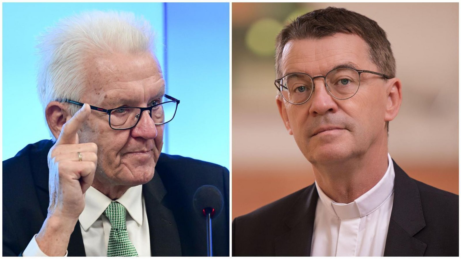 Ministerpräsident Winfried Kretschmann (Grüne, links) ermutigt den künftigen Bischof der Diözese Rottenburg-Stuttgart, Klaus Krämer, zu Reformen in der Katholischen Kirche. (Archivbilder)Foto: dpa/Bernd Weißbrod Ministerpräsident Winfried Kretschmann (Grüne, links) ermutigt den künftigen Bischof der Diözese Rottenburg-Stuttgart, Klaus Krämer, zu Reformen in der Katholischen Kirche. (Archivbilder)Foto: dpa/Bernd Weißbrod