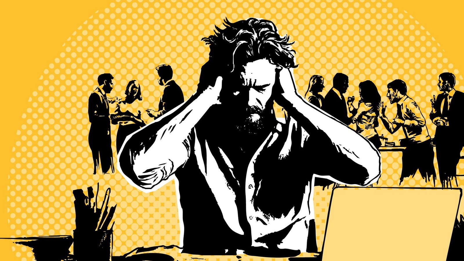Tötet jede Kreativität: Lärm im Großraumbüro.Foto: Fotos: KI/Midjourney/Illustration: B. Locke Tötet jede Kreativität: Lärm im Großraumbüro.Foto: Fotos: KI/Midjourney/Illustration: B. Locke