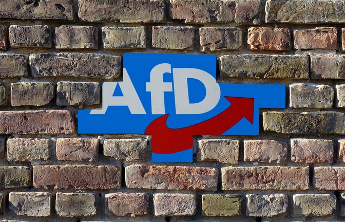 Das AfD-Logo hinter einer durchbrochenen Brandmauer (Fotomontage).<span class='image-autor'>Foto: Imago/Steinach</span>