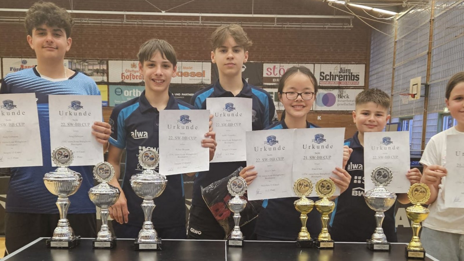 Areg Gaboyan (von links), Kilian Bossert, Serhii Yatsenko, Alice Chen, Mattia Papiccio und Zlata Boichyk präsentieren stolz ihre Pokale. Foto: privat Areg Gaboyan (von links), Kilian Bossert, Serhii Yatsenko, Alice Chen, Mattia Papiccio und Zlata Boichyk präsentieren stolz ihre Pokale. Foto: privat