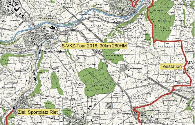 Die Tour-Strecke für die Radler: Start am Stromberg-Gymnasium, Ziel ist der Parkplatz vor der Strudelbachtalhalle in Riet.