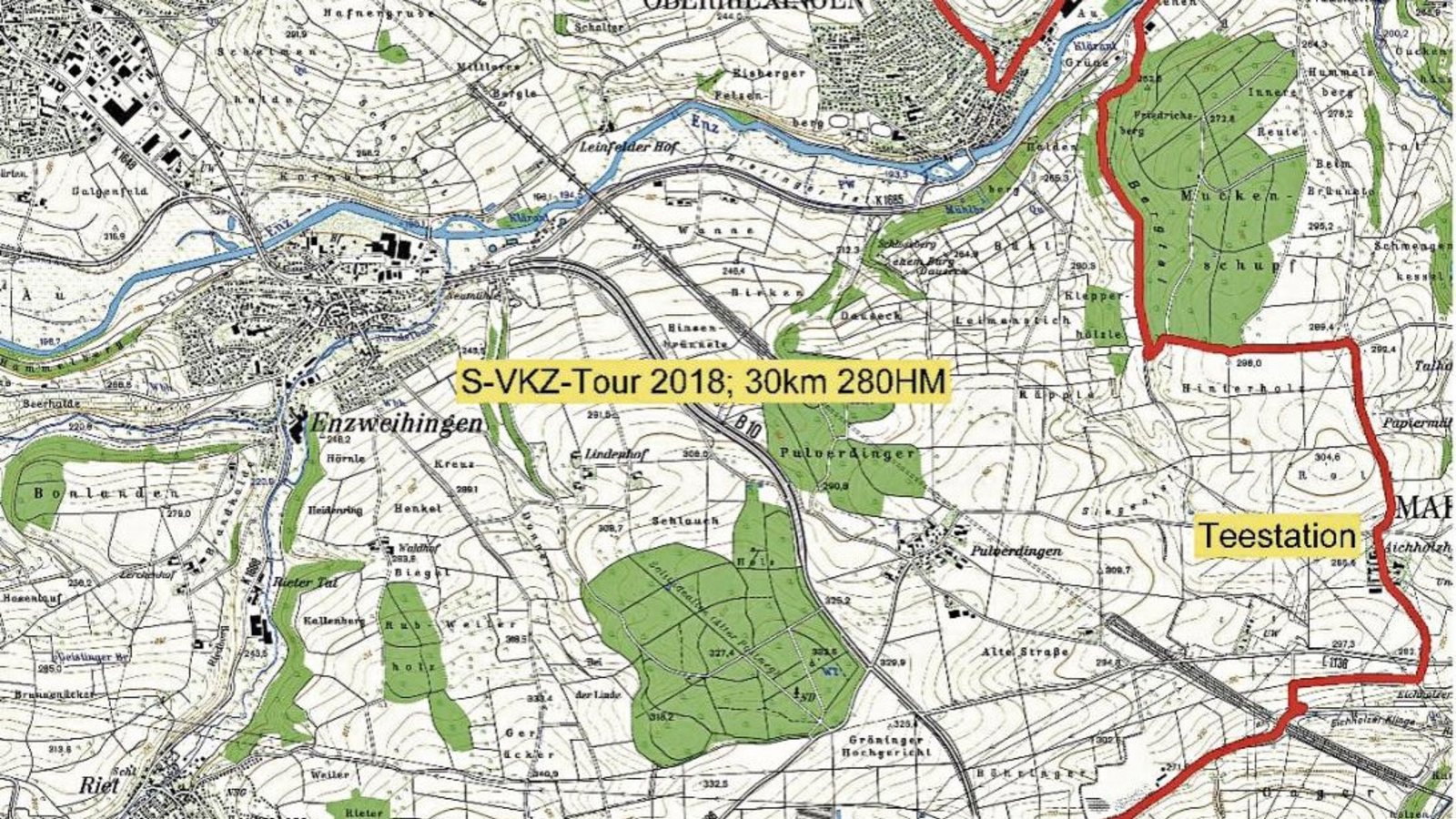 Die Tour-Strecke für die Radler: Start am Stromberg-Gymnasium, Ziel ist der Parkplatz vor der Strudelbachtalhalle in Riet.