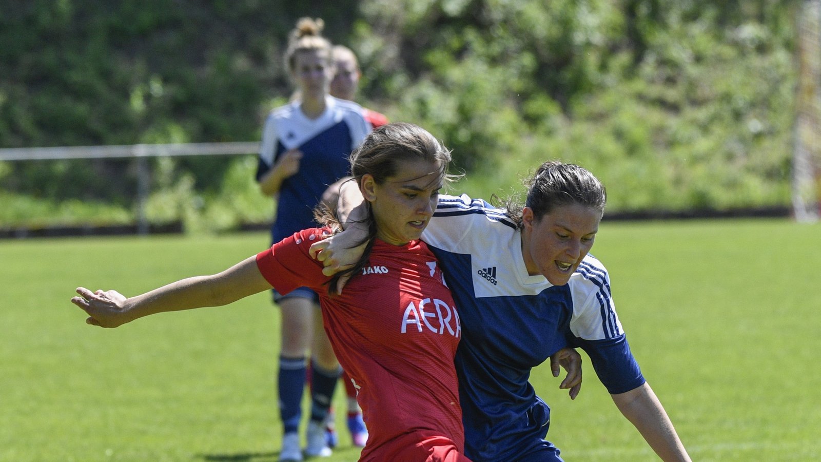 Romy Bahmer (links) hat gegen Hoffeld keine Tore geschossen, aber für ihre Mitspielerinnen vorbereitet. Am Ende stand eine etwas ernüchternde 3:5-Niederlage. Foto: Leitner