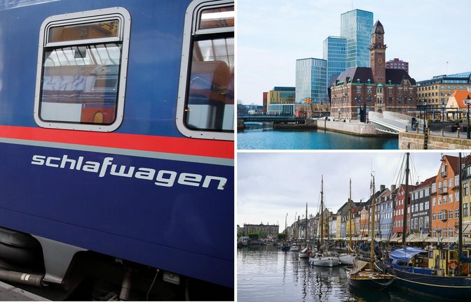 Der Nachtzug soll im April von Basel bis nach Kopenhagen (rechts unten) und Malmö fahren (rechts oben) – mit drei Stopps in Baden-Württemberg.<span class='image-autor'>Foto: /Manuel Stefan (Symboldbild), imago/Anadolu Agency, Eugenio Marongiu</span>