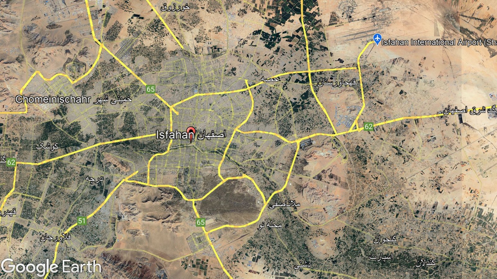 Isfahan im Iran (undatierte Satellitenaufnahme auf Google Earth). Iranische Medien haben inmitten gefährlicher Spannungen in Nahost über eine Explosion weit im Landesinneren berichtet.Foto: dpa Isfahan im Iran (undatierte Satellitenaufnahme auf Google Earth). Iranische Medien haben inmitten gefährlicher Spannungen in Nahost über eine Explosion weit im Landesinneren berichtet.Foto: dpa