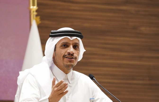 Der Ministerpräsident von Katar, Mohammed bin Abdulrahman Al Thani , ist ein wichtiger Vermittler in der aktuellen Nahost-Krise.<span class='image-autor'>Foto: Nathan Howard/Pool Reuters/dpa</span>