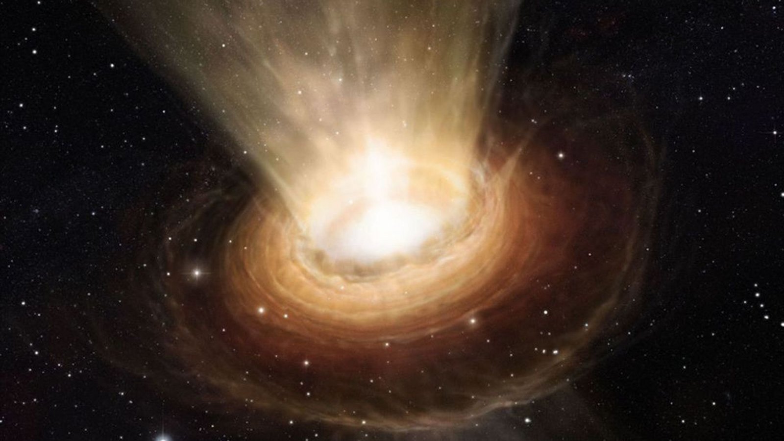 Die Fluchtgeschwindigkeit liegt im Inneren eines schwarzen Lochs über der Lichtgeschwindigkeit, daher dringt nicht einmal das Licht selbst nach außen. Schwarze Löcher sind damit quasi unsichtbar.Foto: Esa/Hubble/Eso/dpa