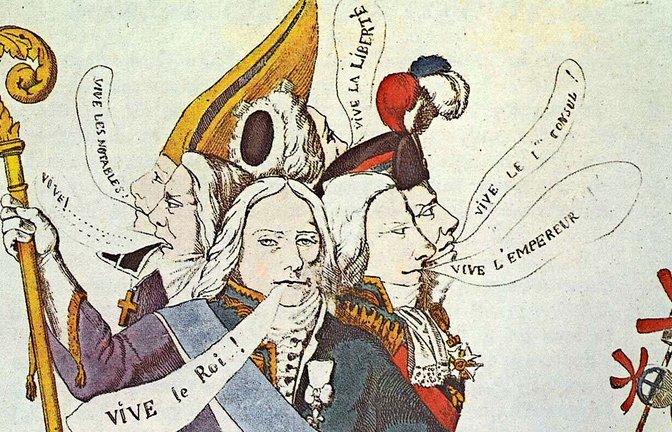 Die französische Karikatur  „Der Mann mit sechs Köpfen“ (1815)<span class='image-autor'>Foto: Wikipedia /gemeinfrei</span>
