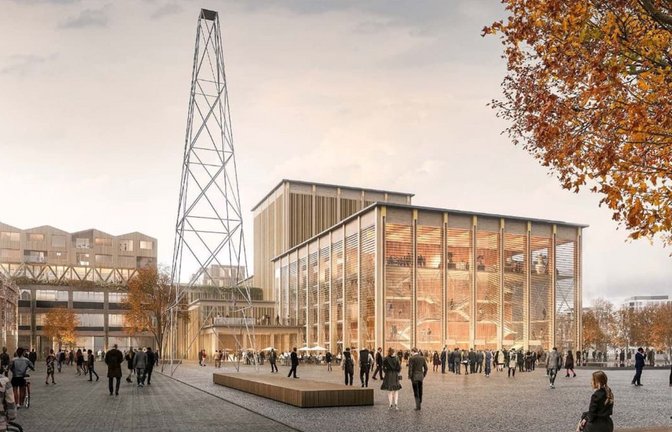 Im Stuttgarter Norden beim Kulturquartier Wagenhallen soll diese Interimsoper gebaut werden. Ihr ist eine Schrumpfkur verordnet worden.<span class='image-autor'>A+R Architekten/NL Architects</span>