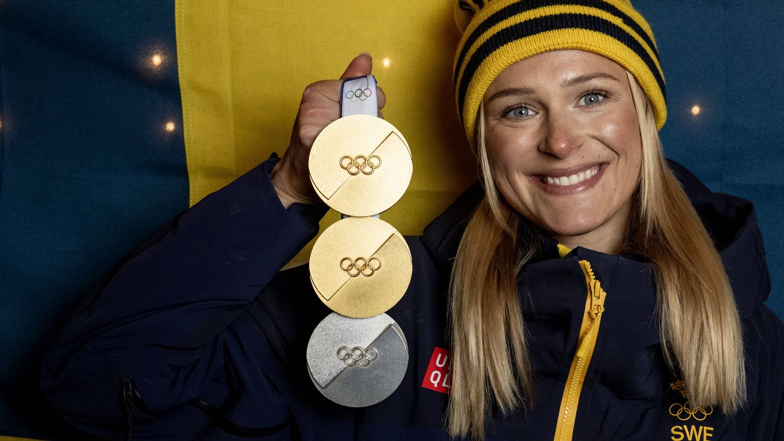 Frida Karlsson präsentiert ihre Olympia-Ausbeute: Kommt noch eine Goldmedaille hinzu?Foto: IMAGO/TT