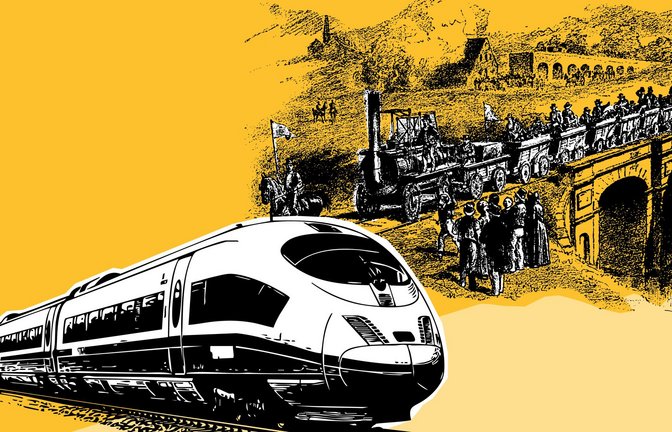 Von der ersten öffentlichen Dampfstrecke in Großbritannien im  Jahr 1825 bis  zum ICE – zwei Jahrhunderte lang ist die Eisenbahn modern geblieben.<span class='image-autor'>Foto: &nbsp;</span>