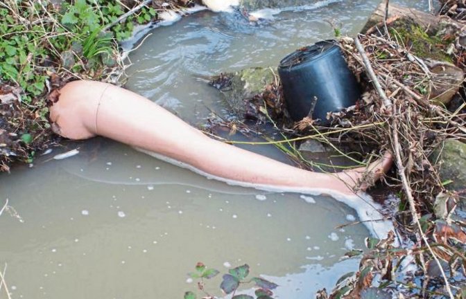 Das Herz in Heidelberg verlieren kann ja jeder, aber ein – unechtes – Bein im Ensinger Brünnelesbach? Den Schnappschuss schickte uns Birgit Weiland Formisano.