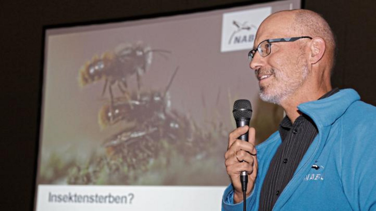 Biologe Martin Klatt referiert in der Nussdorfer Halle über das Insektensterben. Foto: Bögel