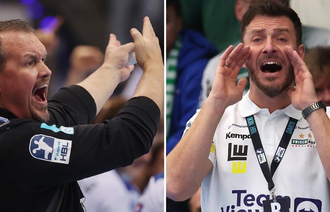 Die Trainer Misha Kaufmann (li./TVB Stuttgart) und Ben Matschke (Frisch Auf Göppingen) stehen mit ihren Teams jeweils vor Heimspielen vor vollen Hallen.<span class='image-autor'>Foto: Baumann/Hansi Britsch</span>