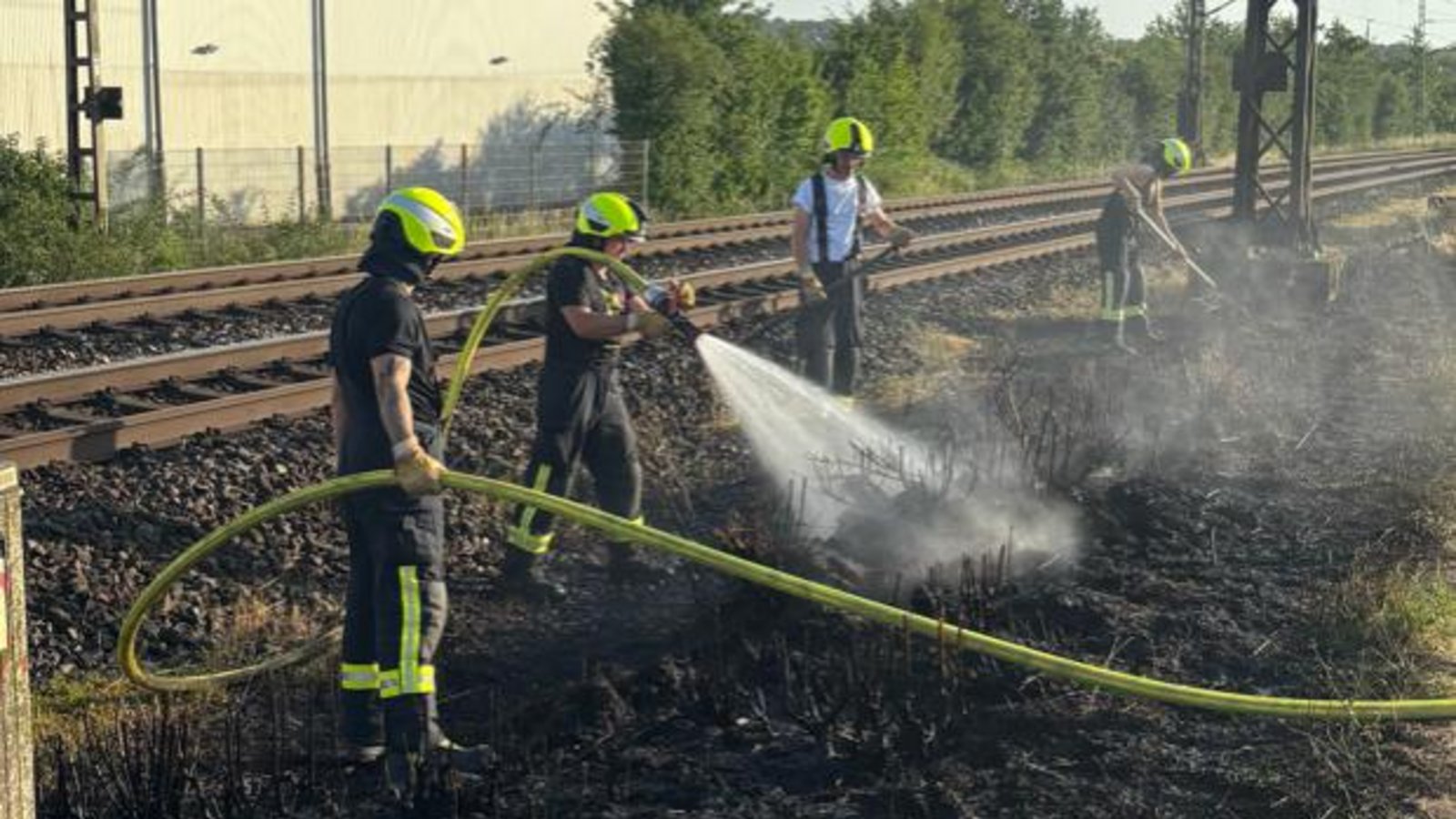 Einsatz Feuerwehr Illingen Brand Feuer Bahndamm Löscharbeiten Foto: FW Illingen