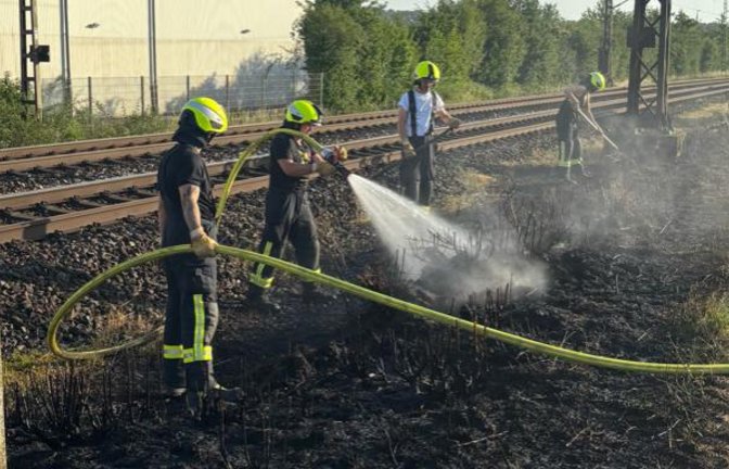 Einsatz Feuerwehr Illingen Brand Feuer Bahndamm Löscharbeiten Foto: FW Illingen