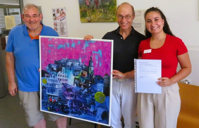 Frank Hertfelder übergibt Bild an Dr. Ekkehard Spohr und Yonca Sert Vaisana Kunst 