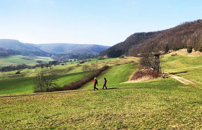 Wanderer im Fischbachtal, zwischen Gairenbuckel und Reichenbach im Täle.<span class='image-autor'>Foto: Jakob Panitz</span>