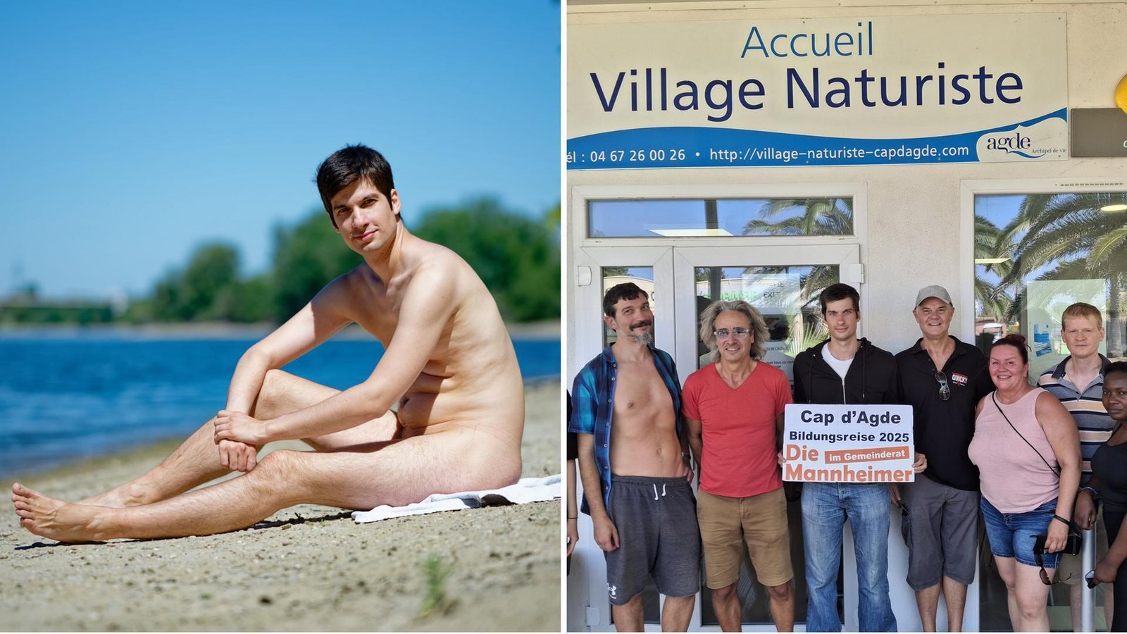 Julien Ferrat in Mannheim (links) und in Südfrankreich zusammen mit den Teilnehmerinnen und Teilnehmern seiner „Swinger-Bildungsreise“.Foto: Uwe Anspach/dpa, privat Julien Ferrat in Mannheim (links) und in Südfrankreich zusammen mit den Teilnehmerinnen und Teilnehmern seiner „Swinger-Bildungsreise“.Foto: Uwe Anspach/dpa, privat