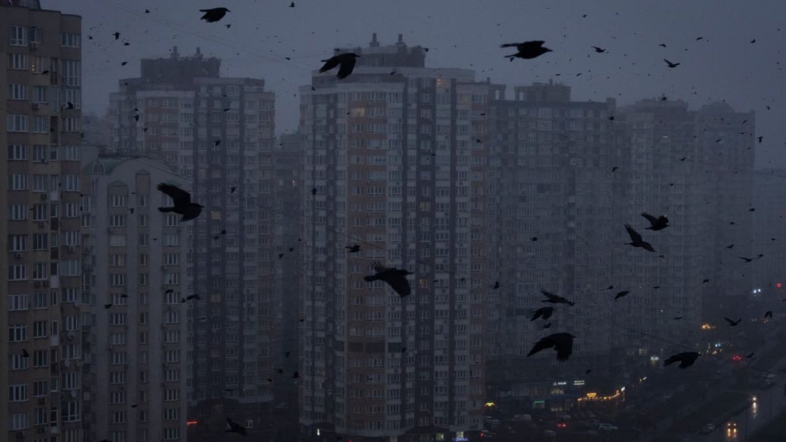 In Kiew fliegen während eines Stromausfalls Krähen durch die Stadt.Efrem Lukatsky/AP/dpa In Kiew fliegen während eines Stromausfalls Krähen durch die Stadt.Efrem Lukatsky/AP/dpa