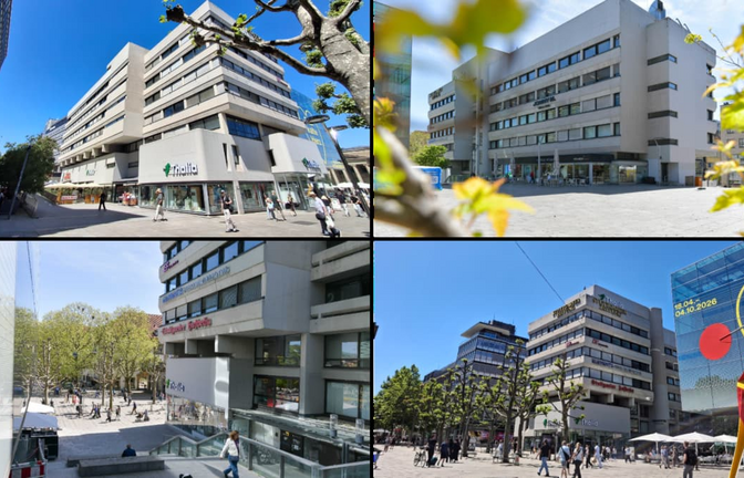 In der Diskussion um die Zukunft des Wittwer-Baus geht es nicht nur um das Gebäude, sondern auch um das direkte Umfeld - Freiräume, Verbindungen und die Hoffnung auf Belebung des Kleinen Schlossplatzes (oben rechts).<span class='image-autor'>Lichtgut/Max Kovalenko</span>