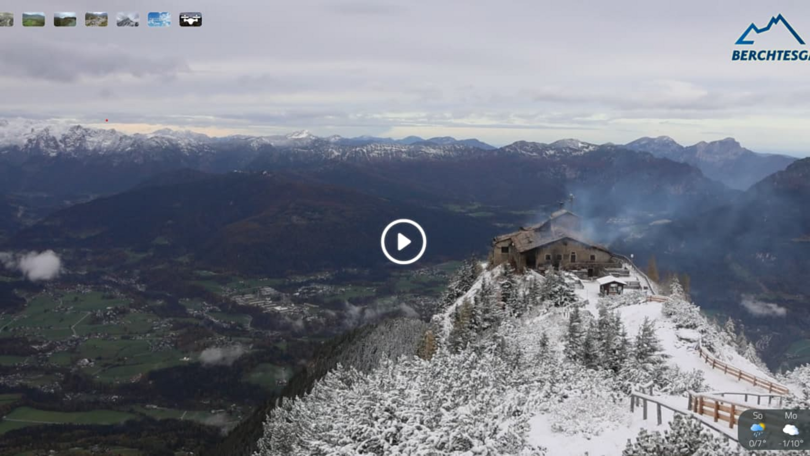 Die rauchenden Trümmer des Kehlsteinhauses&nbsp;– am Samstagmorgen von der Webcam aus gesehen.Tourismus Berchtesgaden