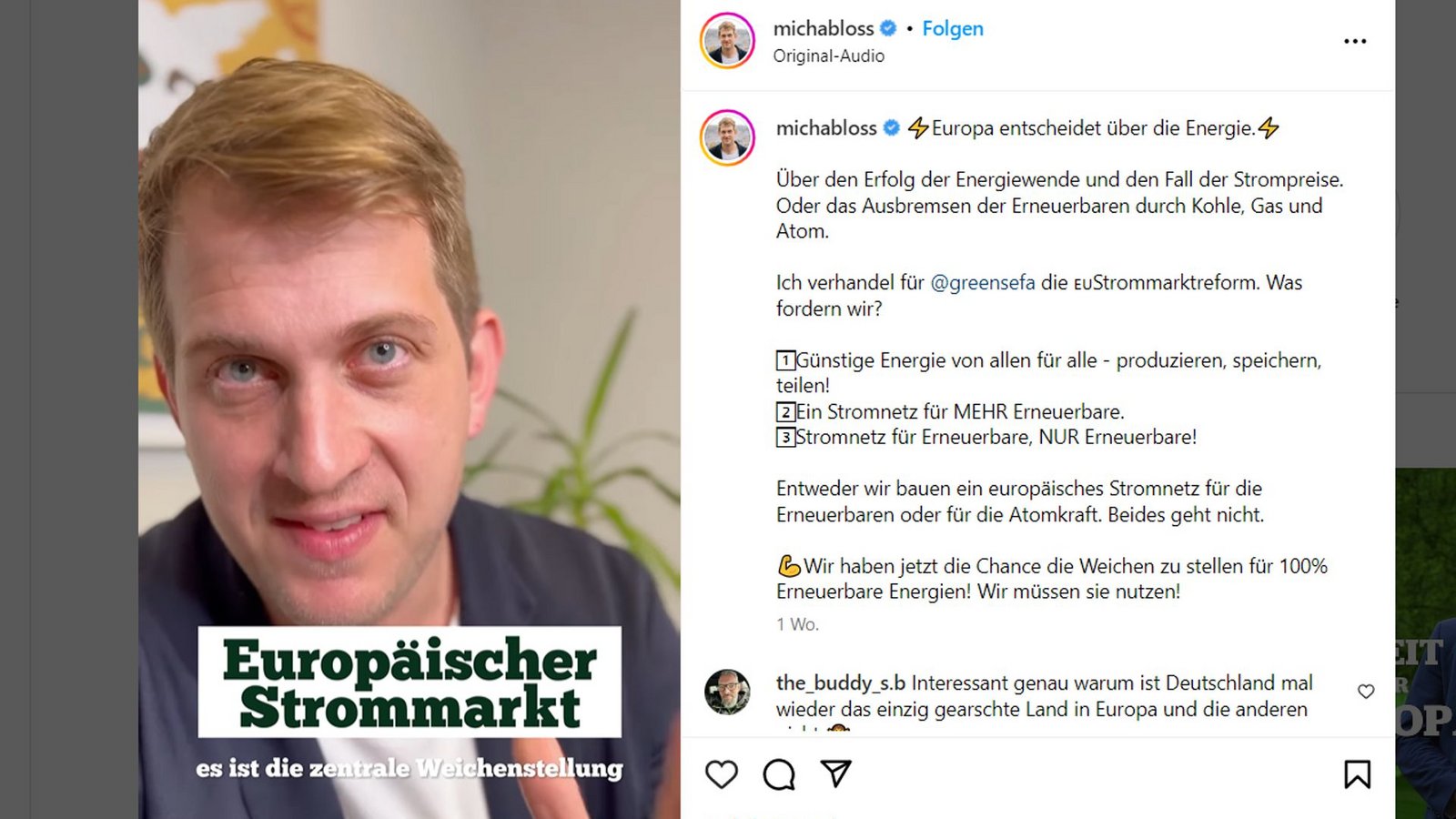 Der  Instagram-Auftritt des Stuttgarter EU-Abgeordneten Michael Bloss (Grüne)  wirkt professionell.Foto: Screensho/Instagram/michabloss
