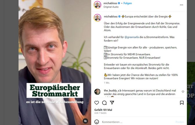 Der  Instagram-Auftritt des Stuttgarter EU-Abgeordneten Michael Bloss (Grüne)  wirkt professionell.<span class='image-autor'>Foto: Screensho/Instagram/michabloss</span>