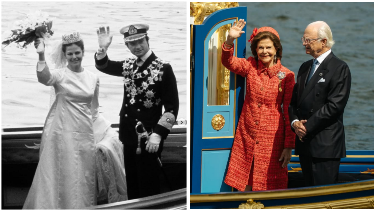 Wie vor 50 Jahren: Königin Silvia und König Carl Gustaf von Schweden fahren mit einer Barkasse durch Stockholm.Foto: instagram.com/kungahuset