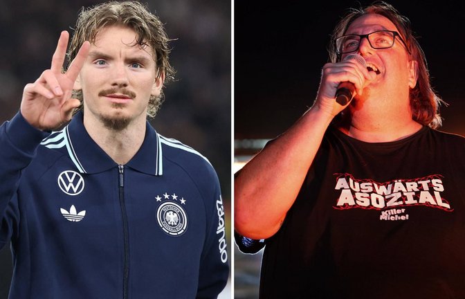 „Killermichel“ (rechts) besingt Nationalstürmer Nick Woltemade.<span class='image-autor'>Foto: IMAGO/BOBO/IMAGO / Fussball-News Saarland</span>