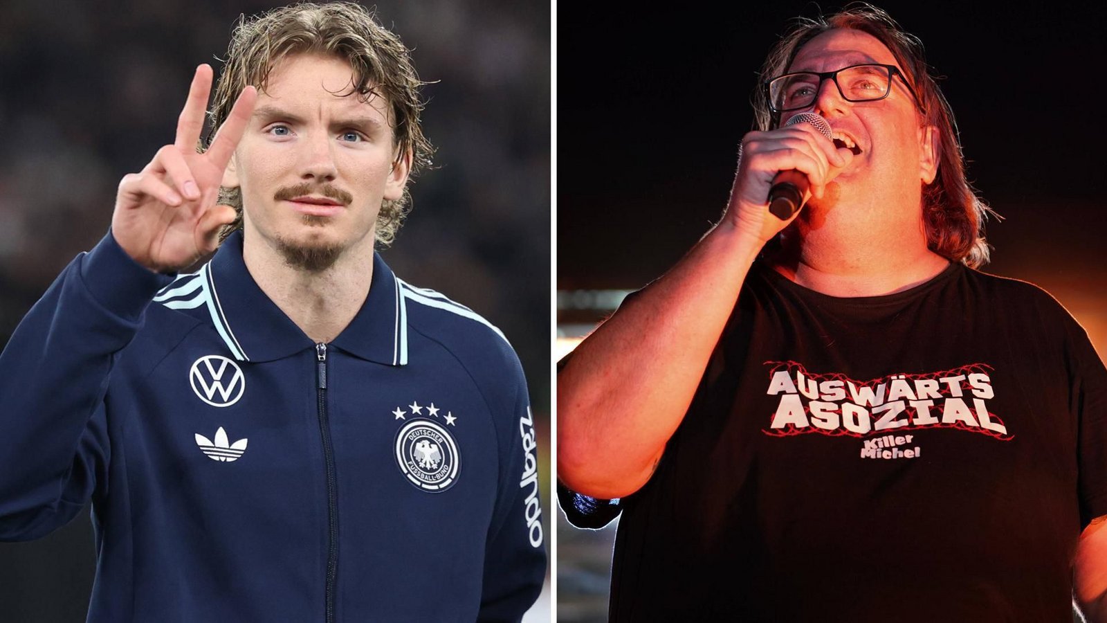 „Killermichel“ (rechts) besingt Nationalstürmer Nick Woltemade.Foto: IMAGO/BOBO/IMAGO / Fussball-News Saarland „Killermichel“ (rechts) besingt Nationalstürmer Nick Woltemade.Foto: IMAGO/BOBO/IMAGO / Fussball-News Saarland
