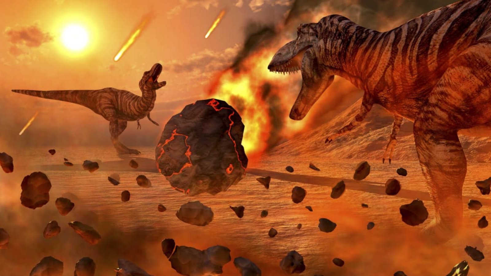 Vor 66 Millionen Jahren schlägt ein Asteroid auf der Halbinsel Yucatán im heutigen Mexiko ein. Das Inferno und der anschließende globale Winter führen zu einem Massensterben.Imago/StockTrek Images Vor 66 Millionen Jahren schlägt ein Asteroid auf der Halbinsel Yucatán im heutigen Mexiko ein. Das Inferno und der anschließende globale Winter führen zu einem Massensterben.Imago/StockTrek Images