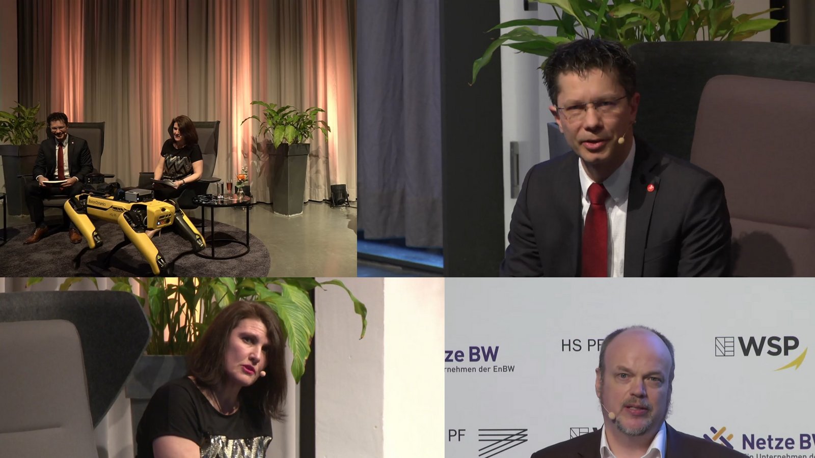 Roboterhund Spot (links oben) kann Vorbild für die jungen Forscher sein. Die Gewinner des Regionalwettbewerbs „Jugend forscht“ gaben Markus Epple (oben rechts), Vera Feldmann und Frank Niemann am Freitag via Livestream bekannt. Foto: Friedrich Roboterhund Spot (links oben) kann Vorbild für die jungen Forscher sein. Die Gewinner des Regionalwettbewerbs „Jugend forscht“ gaben Markus Epple (oben rechts), Vera Feldmann und Frank Niemann am Freitag via Livestream bekannt. Foto: Friedrich