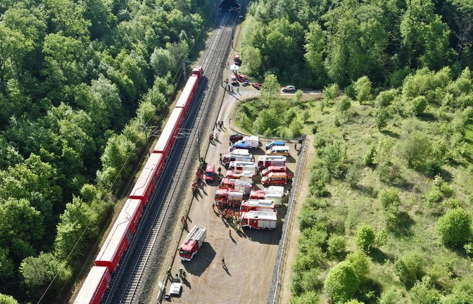 Großübung an der Schnellfahrstrecke im vergangenen Mai.  <span class='image-autor'>Foto: Fachgruppe Drohnen</span>