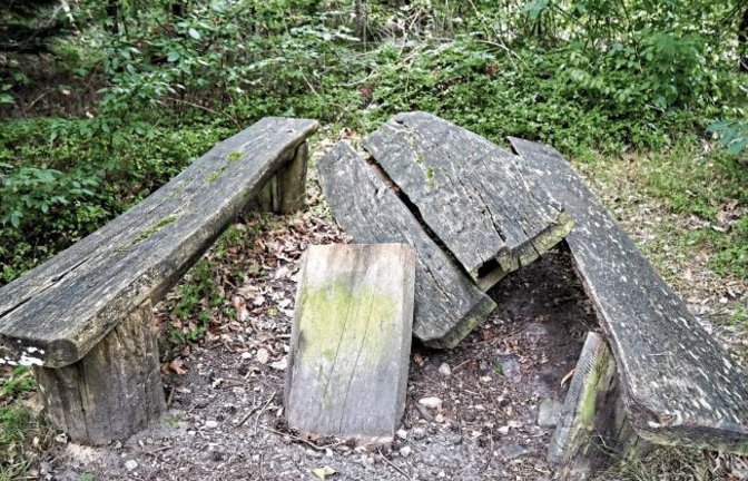Rasten lässt sich derzeit auf der Ruhebank bei der Salzeiche auf dem Hamberg kaum, wie das Foto von Rudi Thalhäuser beweist.