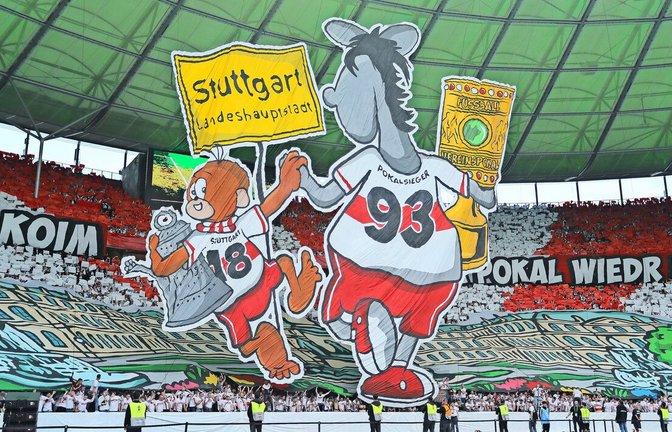 Beim Pokalfinale am 24. Mai 2025 in Berlin haben sich die Fans des VfB im Olympia-Stadion etwas ganz Besonderes ausgedacht.<span class='image-autor'>Foto: Baumann</span>