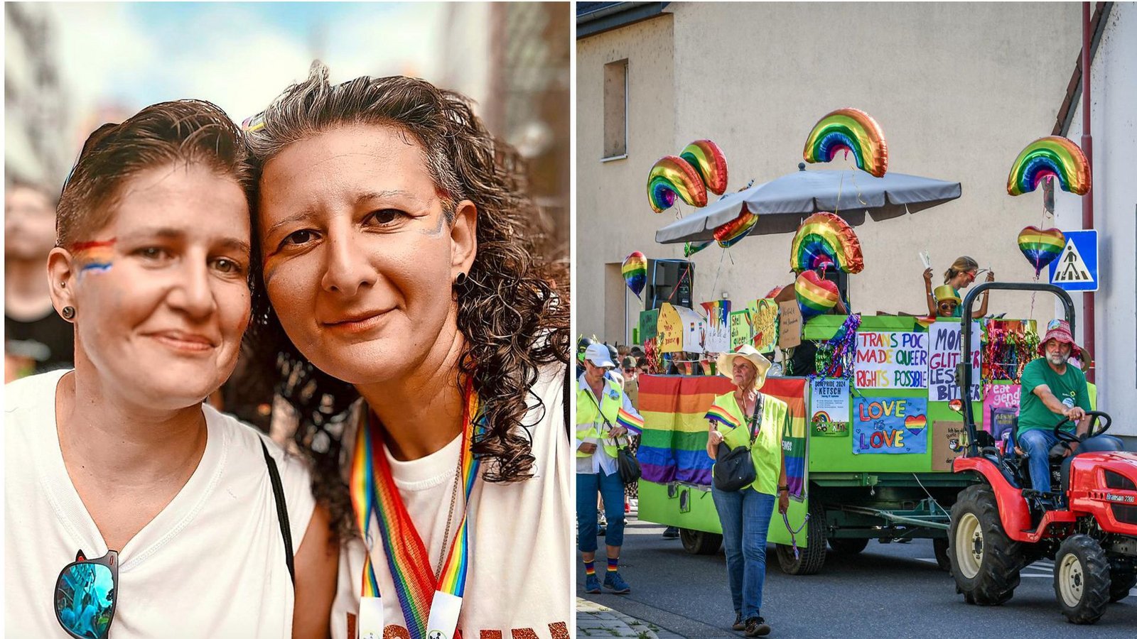 Sabrina Zimmerer (links) wird sich auf der Dorfpride in ihrem Heimatdorf Zeutern zu ihrer Liebe für Frauen bekennen. Die letzte Dorfpride fand 2024 in Ketsch statt.Foto: privat/Fleischer Sabrina Zimmerer (links) wird sich auf der Dorfpride in ihrem Heimatdorf Zeutern zu ihrer Liebe für Frauen bekennen. Die letzte Dorfpride fand 2024 in Ketsch statt.Foto: privat/Fleischer