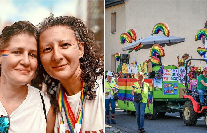 Sabrina Zimmerer (links) wird sich auf der  Dorfpride in ihrem Heimatdorf Zeutern zu ihrer Liebe für Frauen bekennen.   Die letzte  Dorfpride fand 2024 in  Ketsch statt.<span class='image-autor'>Foto: privat/Fleischer</span>