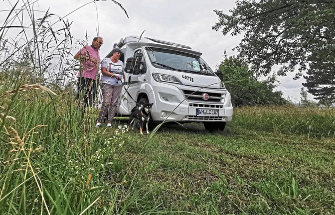 Constanze und Lothar Poguntke auf der Streuobstwiese bei der Burgruine Löffelstelz in Mühlacker. Foto: Recken