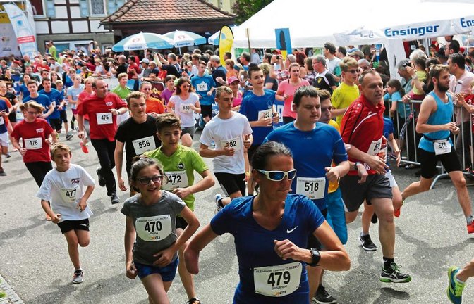 Beinahe wäre beim Ensinger Laufcup der Teilnehmerrekord aus dem Jahr 2014 erreicht worden. Hier starten die Fünf-Kilometer-Läufer.  Fotos: Küppers